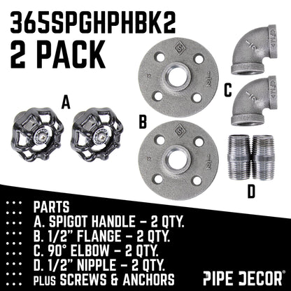 Black Industrial Curved Spigot Wall Hook with Flange (2-Pack)