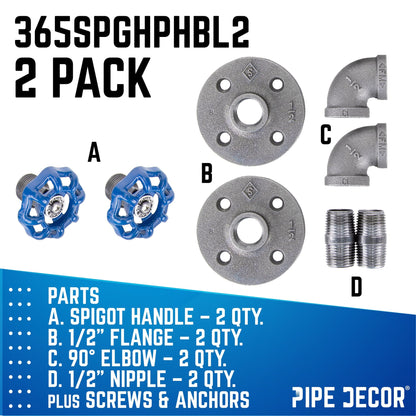 Blue Industrial Curved Spigot Wall Hook with Flange (2-Pack)