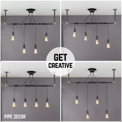 Black Spider Pendant Light Kit with Pipe Bar Hanging Accessory and 4 Adjustable Arms