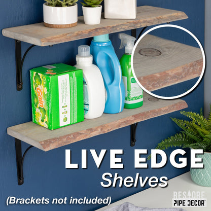 RESTORE Riverstone Grey 24 in. Live Edge Wood Shelf (Wood Only)