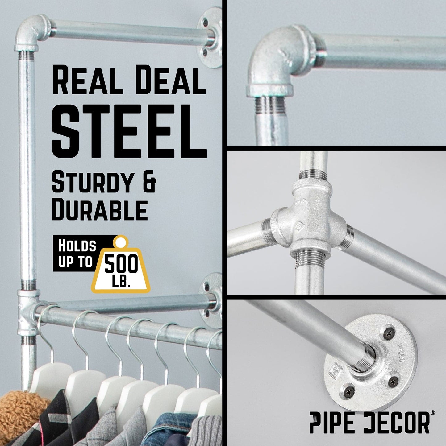 76.375 in. Galvanized Wall Mounted Clothing Rack, Double
