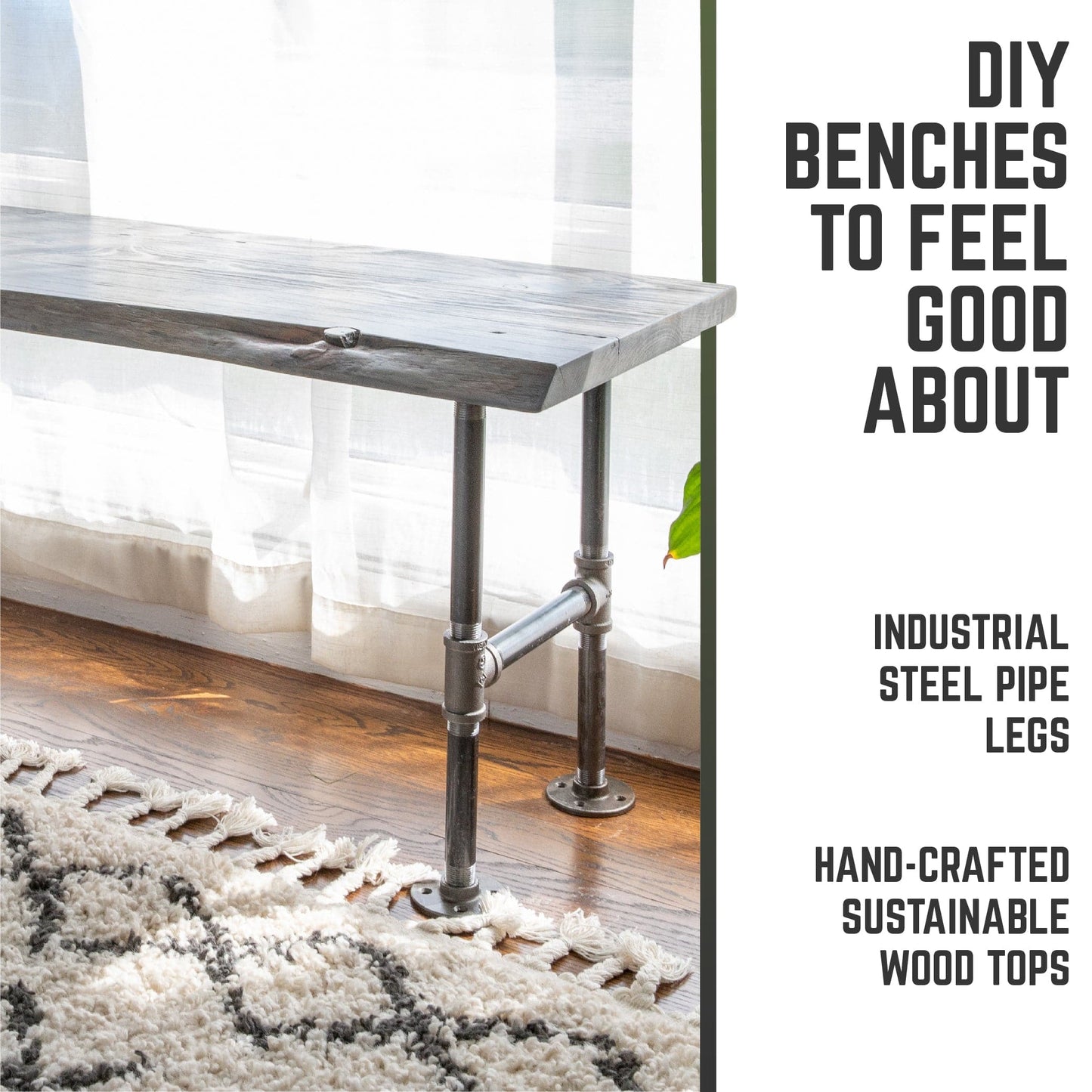 RESTORE Riverstone Grey Solid Live Edge Wood Accent Bench
