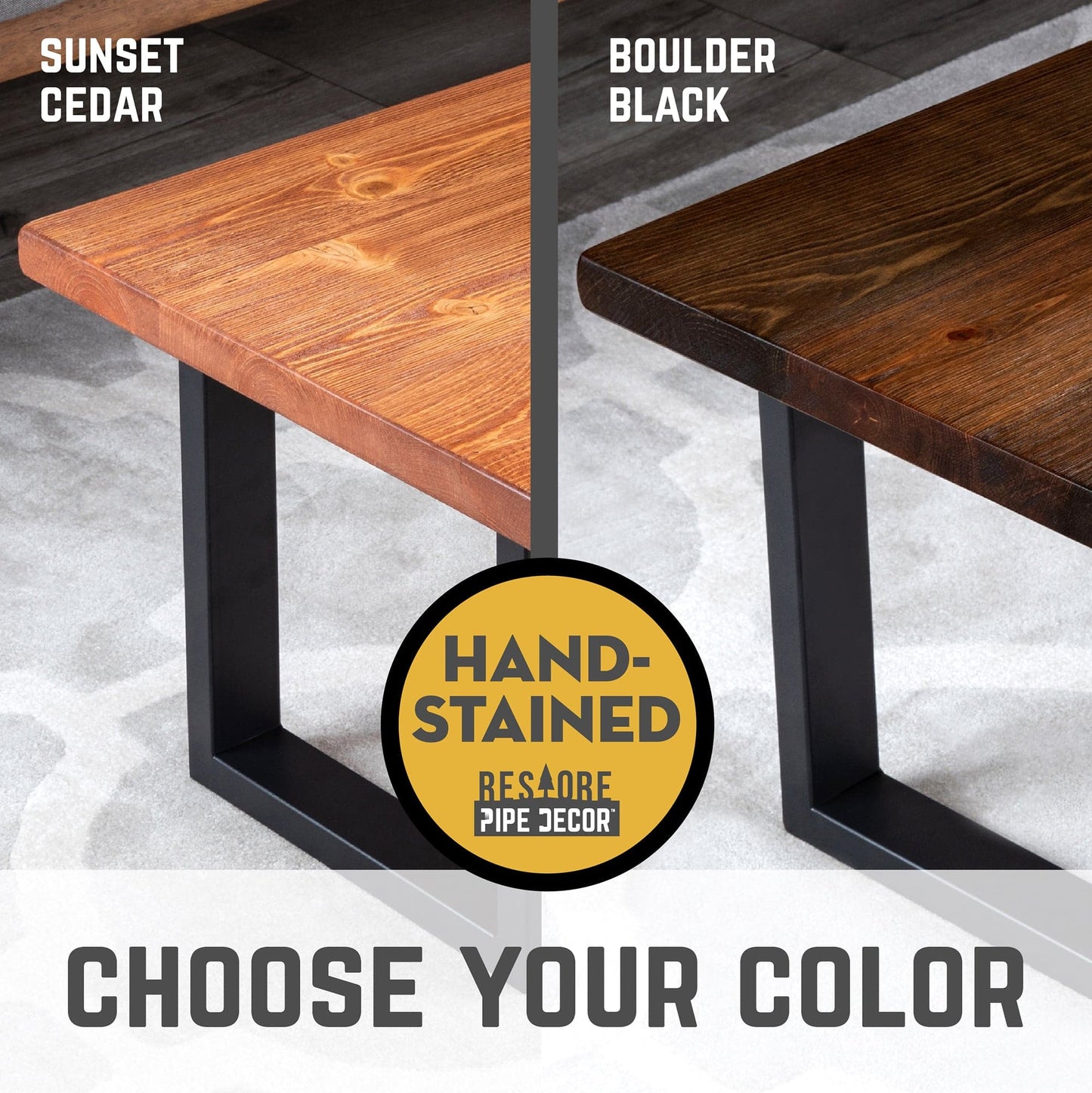Skyline Boulder Black Solid Wood Coffee Table with 12 in. Landscape Legs