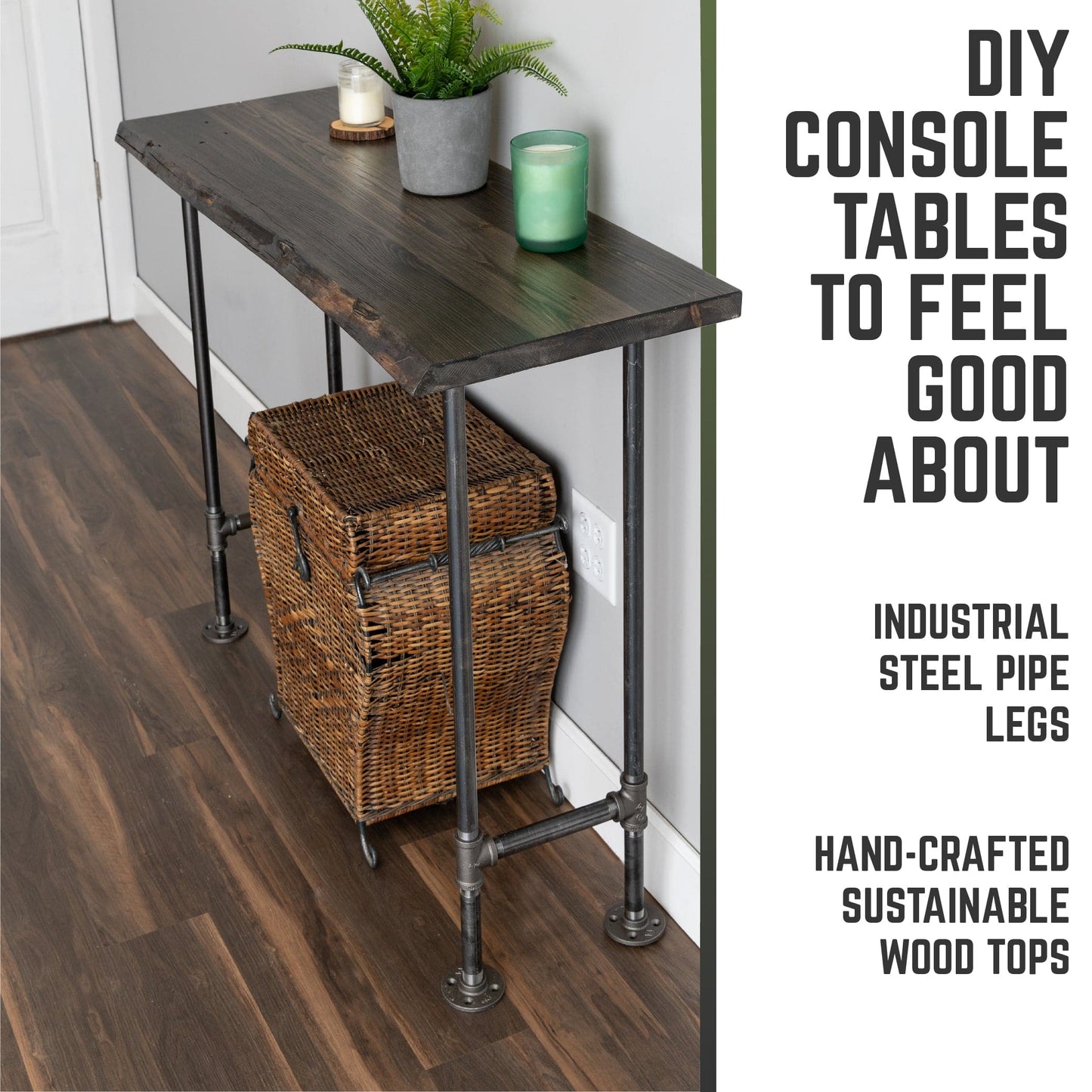 RESTORE Boulder Black Solid Live Edge Wood Console Table