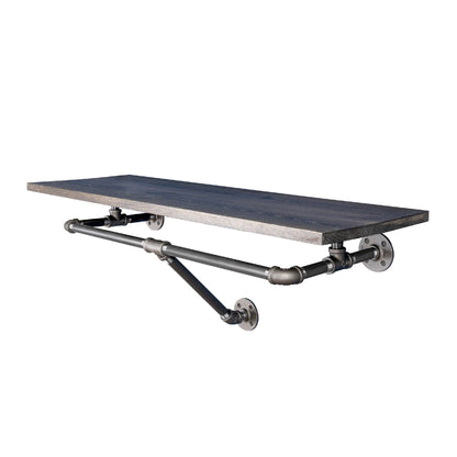 24 in. Wall Mounted Clothing Rack with Wood Shelf, Boulder Black