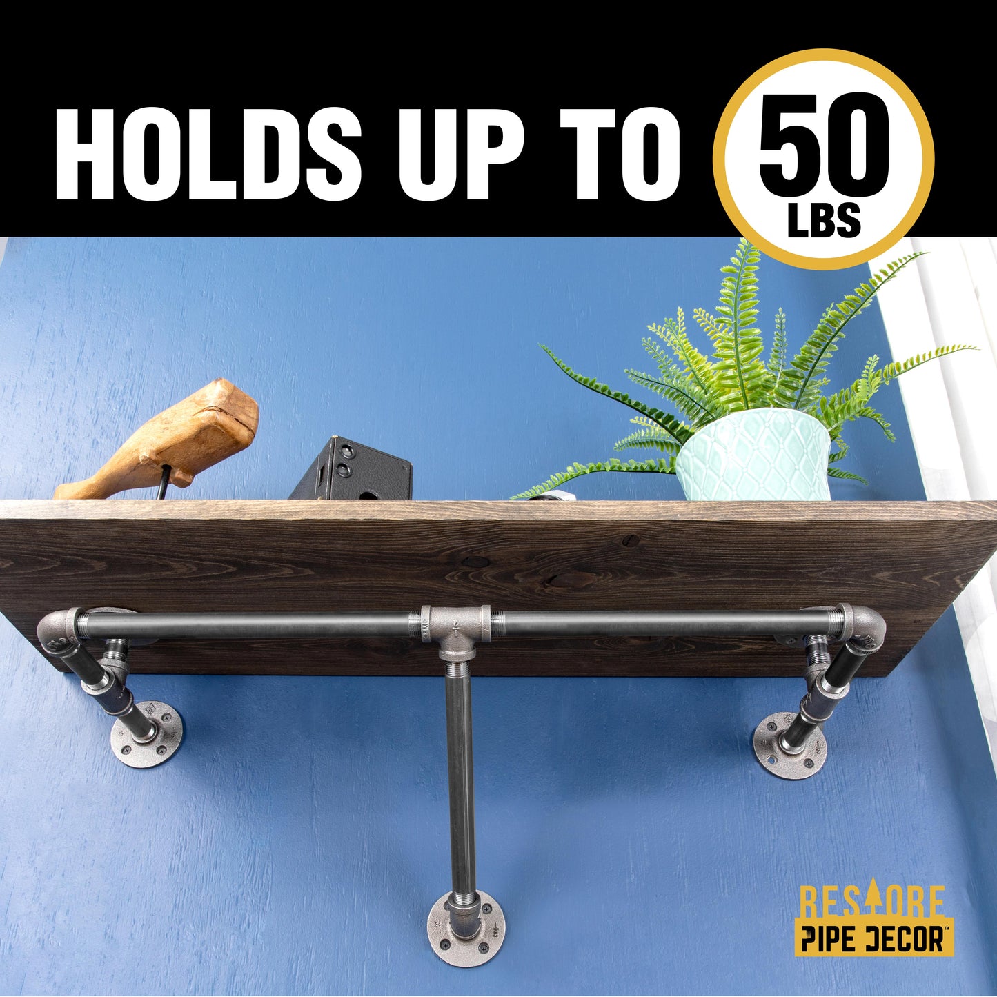 24 in. Wall Mounted Clothing Rack with Wood Shelf, Boulder Black