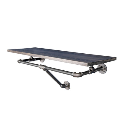 36 in. Wall Mounted Clothing Rack with Wood Shelf, Boulder Black