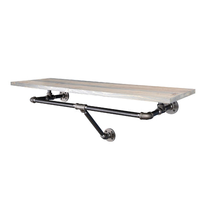 36 in. Wall Mounted Clothing Rack with Wood Shelf, Riverstone Grey