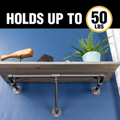 36 in. Wall Mounted Clothing Rack with Wood Shelf, Riverstone Grey