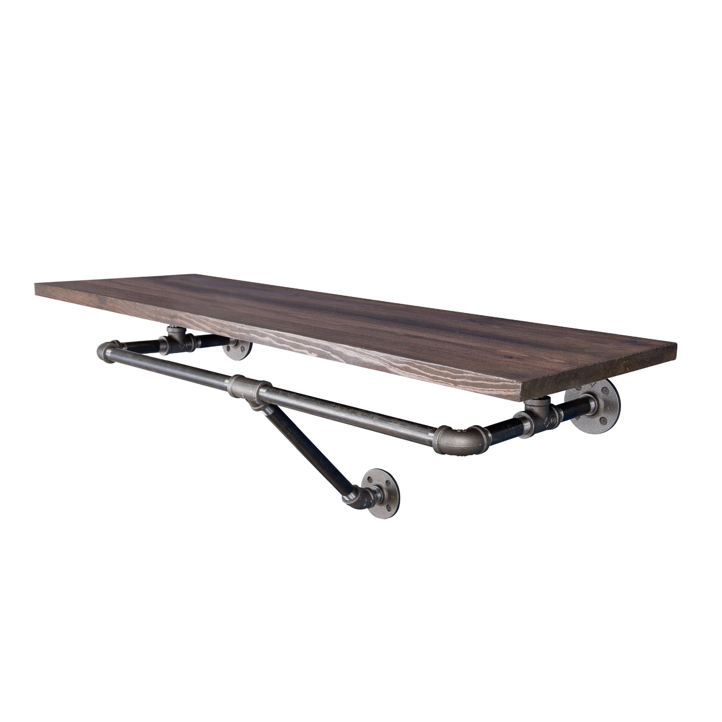 36 in. Wall Mounted Clothing Rack with Wood Shelf, Trail Brown