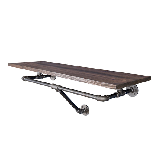 36 in. Wall Mounted Clothing Rack with Wood Shelf, Trail Brown