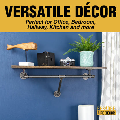 36 in. Wall Mounted Clothing Rack with Wood Shelf, Trail Brown