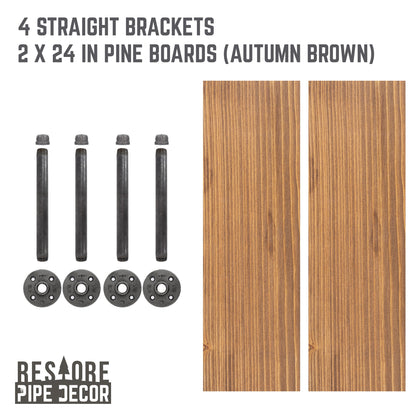 RESTORE Autumn Brown 24 in. Shelves with Straight Brackets