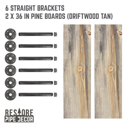 RESTORE Driftwood Tan 36 in. Shelves with Straight Brackets