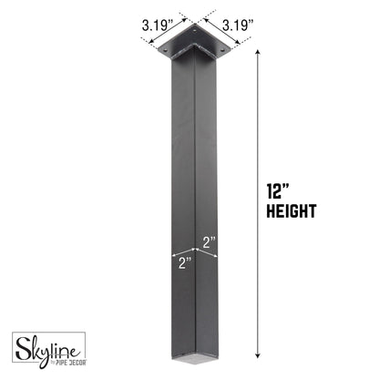 12 in. Skyline Matte Black Square Metal High-Rise Coffee Table Legs - 4 Pack