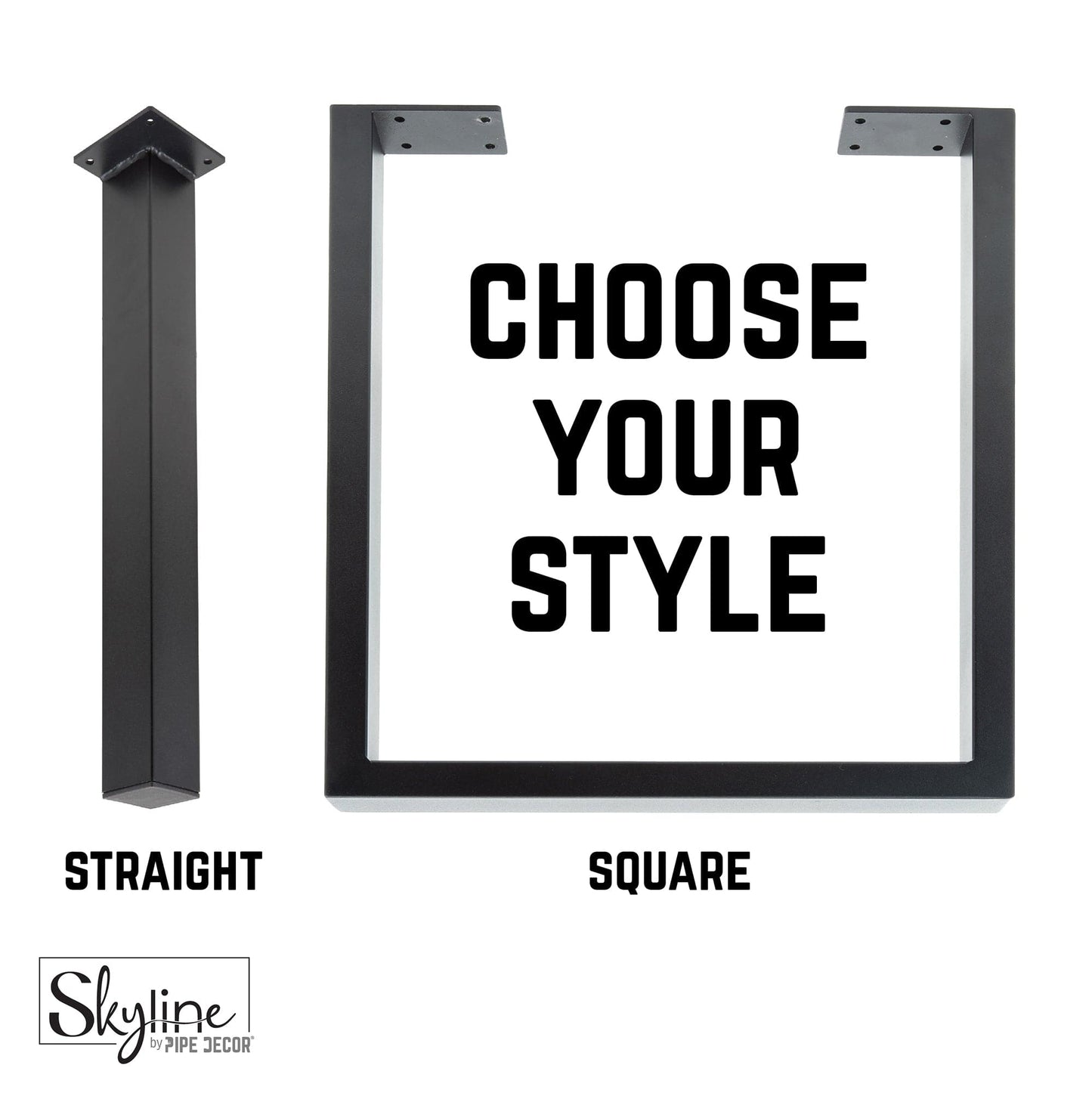 18 in. Skyline Matte Black Square Metal Landscape Coffee or End Table Legs - 2 Pack
