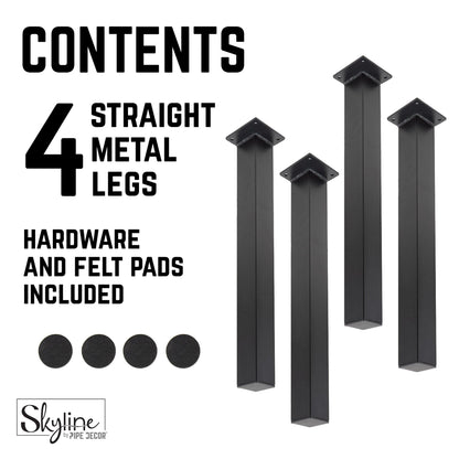 28 in. Skyline Matte Black Square Metal High-Rise Dining or Desk Table Legs - 4 Pack