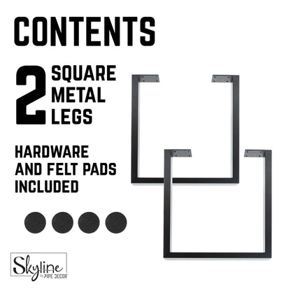 28 in. Skyline Matte Black Square Metal Landscape Dining or Desk Table Legs - 2 Pack