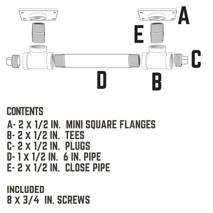 1/2 in. Tee Barn Door Handle, Mini-Square Flange – 10.75 in. L