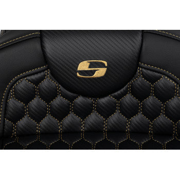 SADDLEMEN RoadSofa™ Seat - Honeycomb - Gold Stitch - Extended Reach - without Backrest - FLH/FLT '08-'23 A808-07B-190GOL