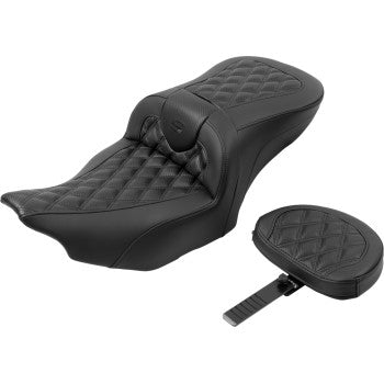 SADDLEMEN RoadSofa™ Seat - with Backrest - Carbon Fiber - Lattice Stitch - FLTR/FLHX '23-'24 823-07-206B0