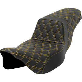 SADDLEMEN Step-Up Seat - Lattice Stitch - Gold Stitch - Extended Reach - FLH/FLT '08-'23 A808-07E-175GOL