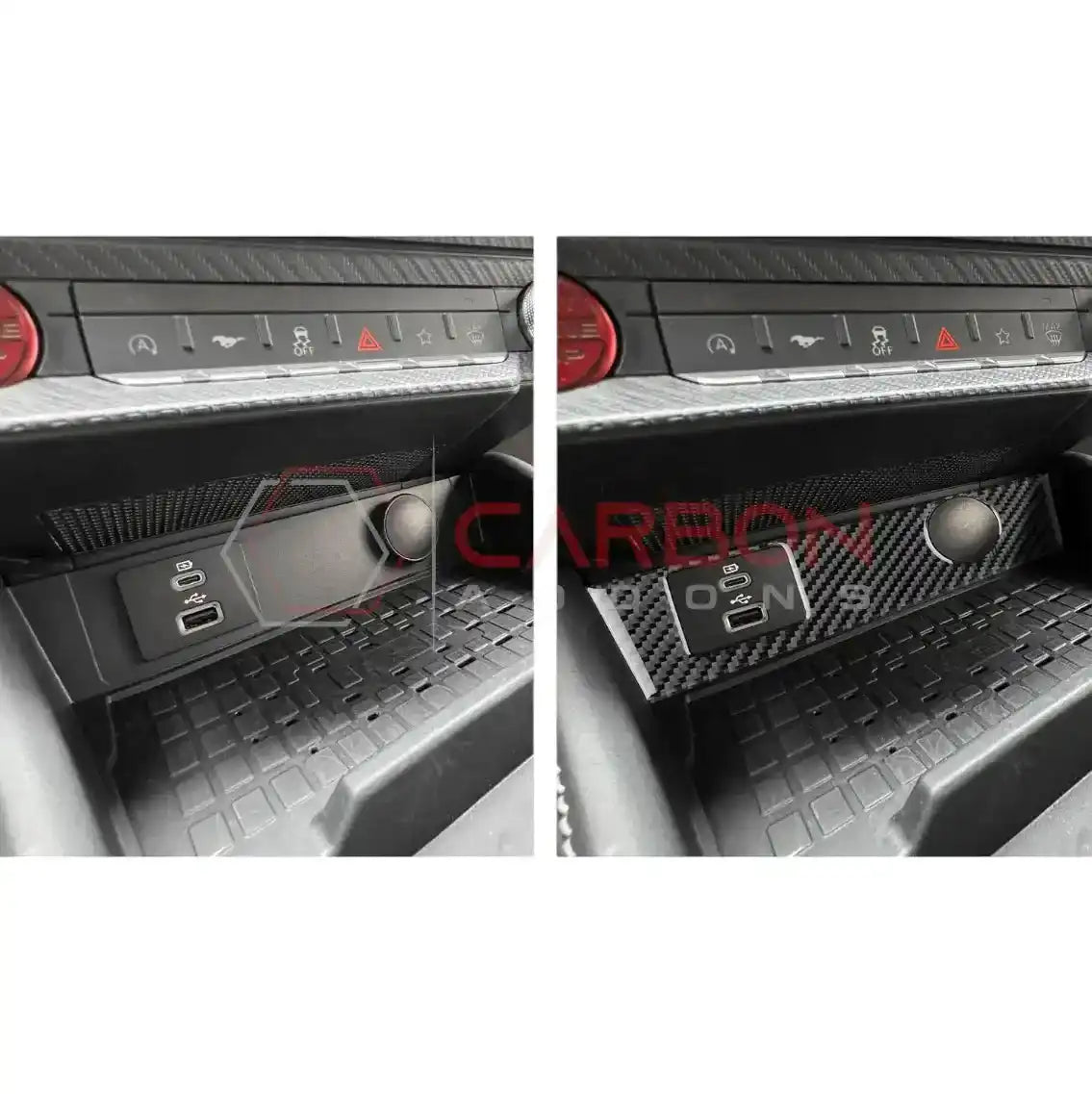 Real Carbon Fiber USB & 12V Outlet Trim Overlay for 2024+ Ford Mustang