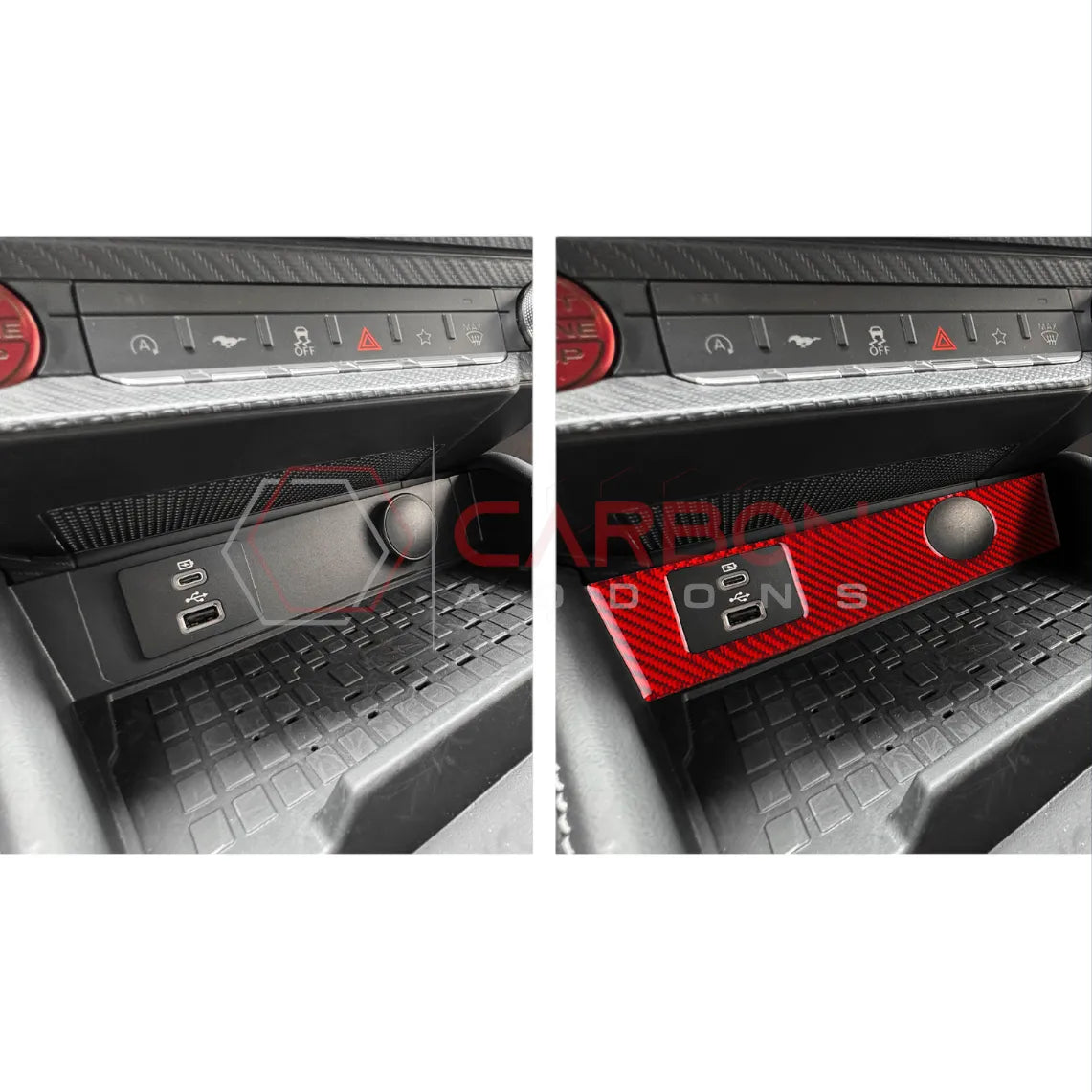 2024+ S650 Mustang Real Carbon Fiber USB/12v Outlet Trim Overlay