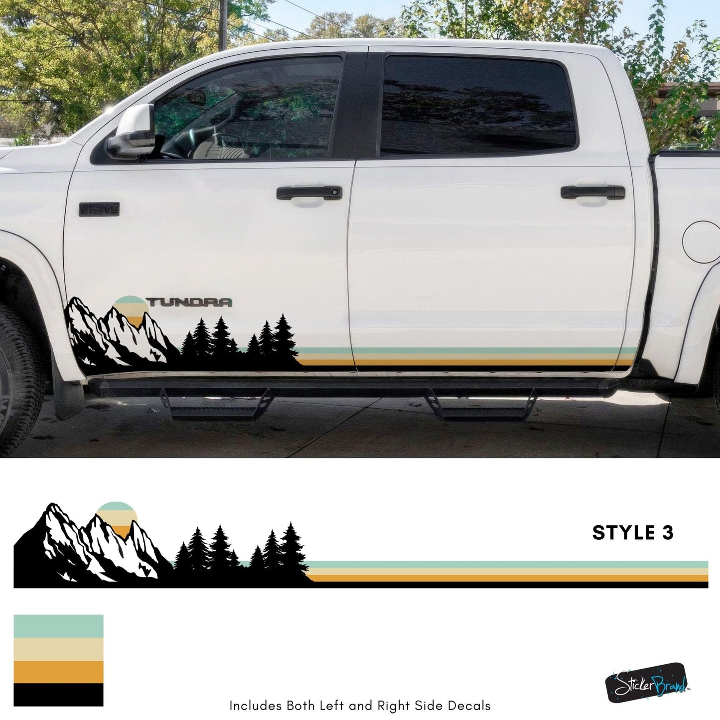 Mountain Forest Sunset Truck/Car Decal. Yellow, Orange, Red Color Scheme. #6811-Sup