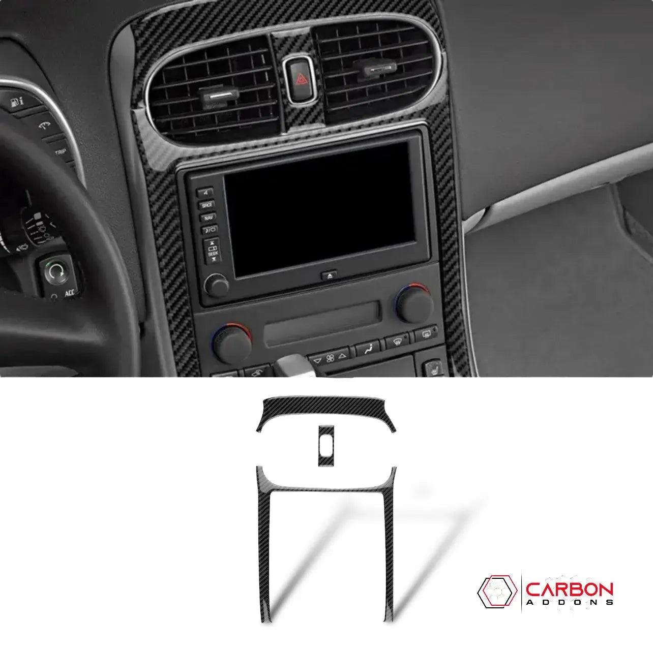 [3pcs] Real Carbon AC and Radio Dash Trim Overlay | C6 2005-2013 Corvette