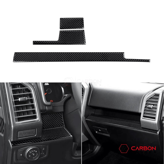 [3pcs] Real Carbon Fiber Dashboard Trim Overlay | 2015-2020 F150