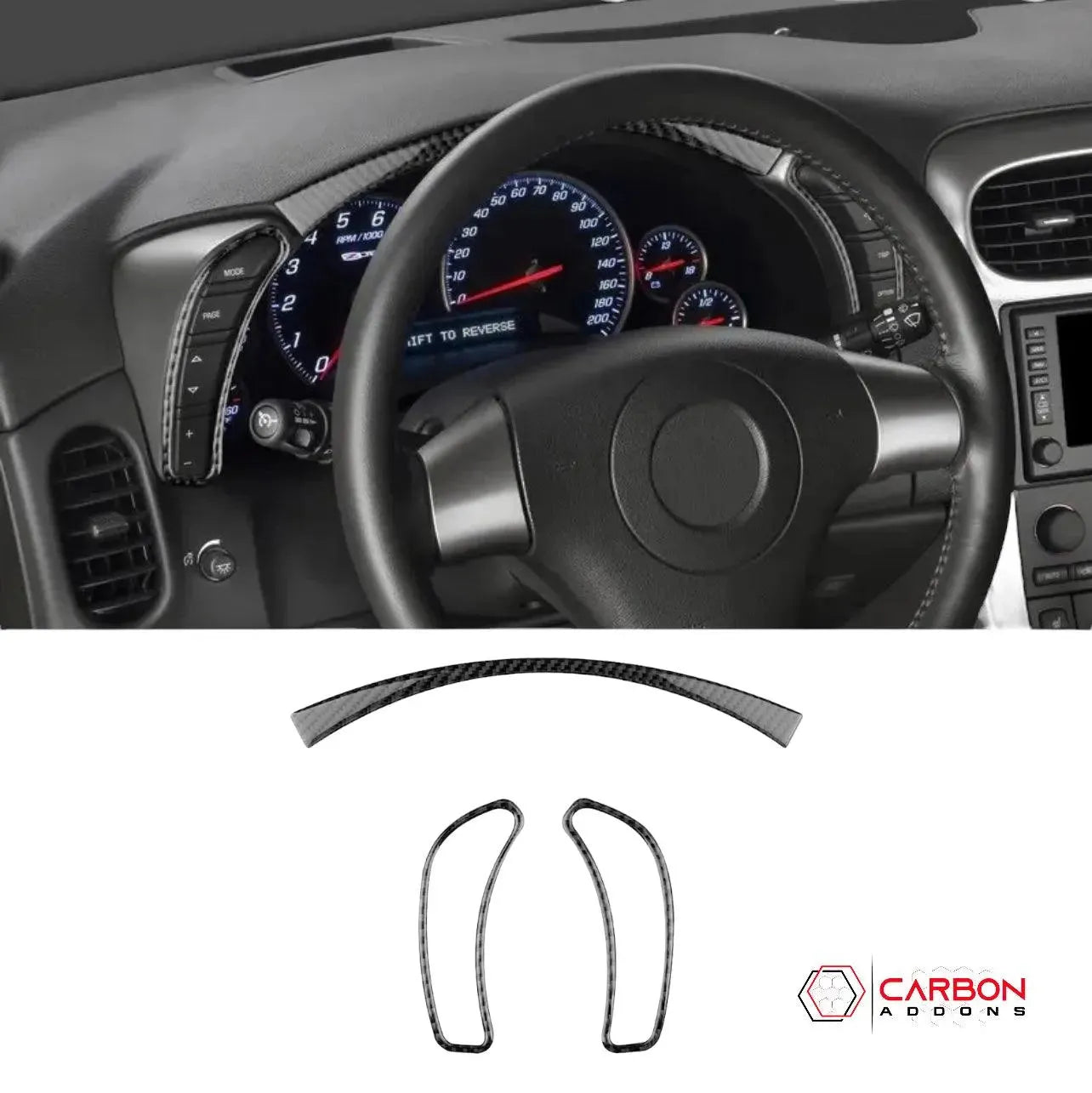 [3pcs] Real Carbon Fiber Gauge Cluster Surround Trim Overlay  | C6 2005-2013 Corvette