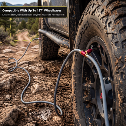 Rapid 4-Tire Inflation/Deflation System with Lightning™ Air Chucks | 4-Way Multi-Tire Inflator/Deflator Hose Kit for Off Road 4x4