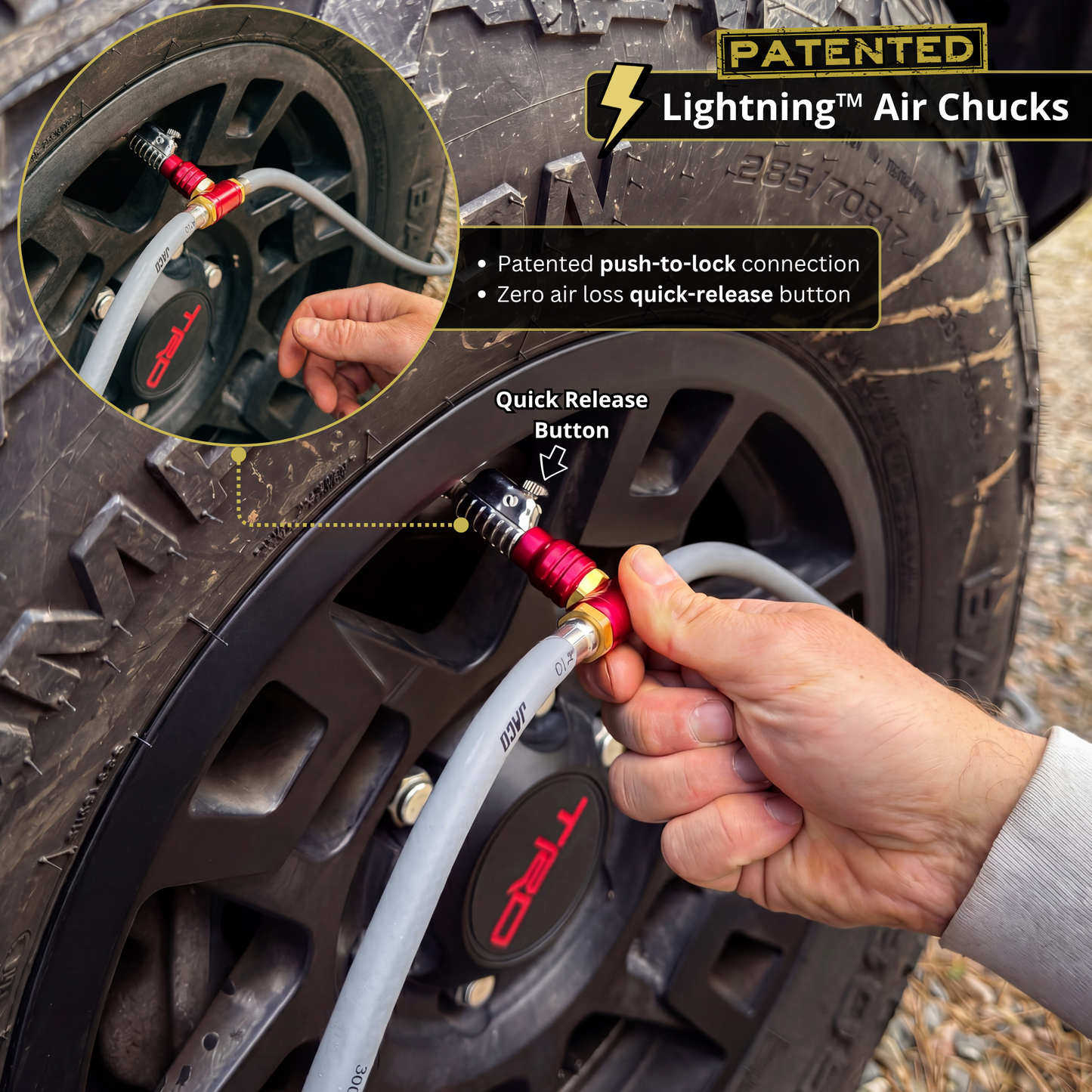 Rapid 4-Tire Inflation/Deflation System with Lightning™ Air Chucks | 4-Way Multi-Tire Inflator/Deflator Hose Kit for Off Road 4x4