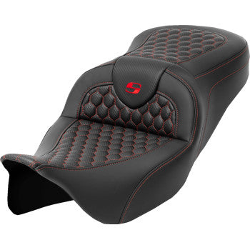 SADDLEMEN RoadSofa™ Seat - Honeycomb - Red Stitch - without Backrest - FLH/FLT '08-'23 A808-07B-189RED