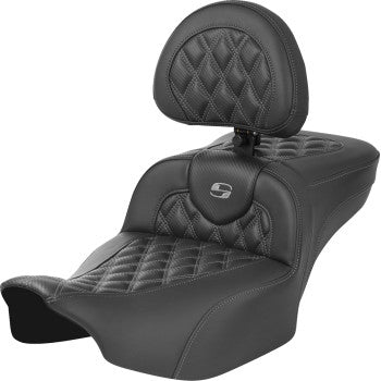 SADDLEMEN Roadsofa™ Extended Reach Seat - without Backrest - Lattice Stitch - Gray Stitch - FLTR/FLHX '23-'24 823-07-207B2