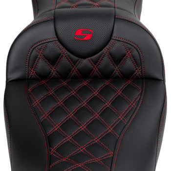 SADDLEMEN Roadsofa™ Seat - with Backrest - Red Stitch - FL '08-'23 A808-07R-182RED