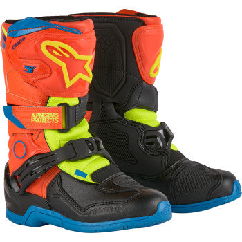 ALPINESTARS Kids Tech 3S Boots - Fluorescent Orange/Fluorescent Yellow/Blue - US 12 2014524-4755-12