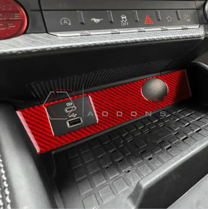 Real Carbon Fiber USB & 12V Outlet Trim Overlay for 2024+ Ford Mustang