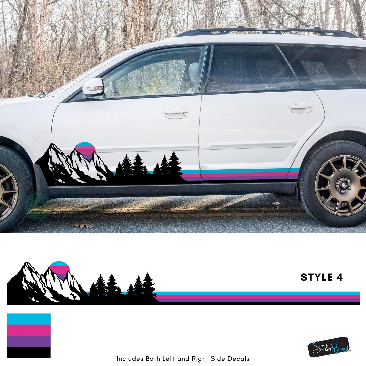 Mountain Forest Sunset Truck/Car Decal. Yellow, Orange, Red Color Scheme. #6811-Sup
