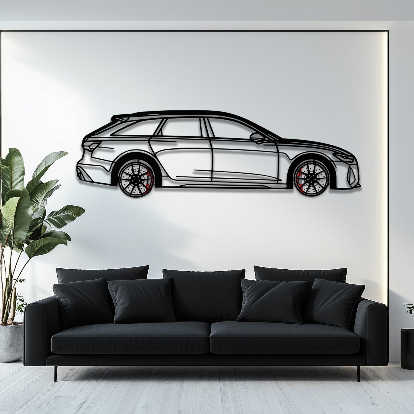 Audi RS6 Avant Metal Car Wall Art with Rotating Wheels - Super Wagon Silhouette Decor - Interactive Automotive Wall Art - KAFMEKA098