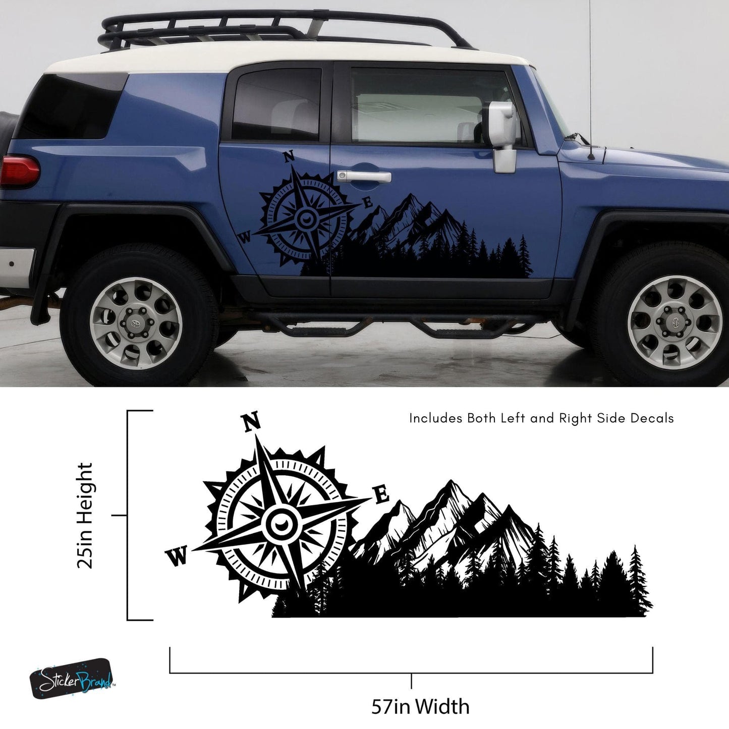 Mountain with Compass Truck Graphic Decal Sticker. Off-Road Overlander. #6909