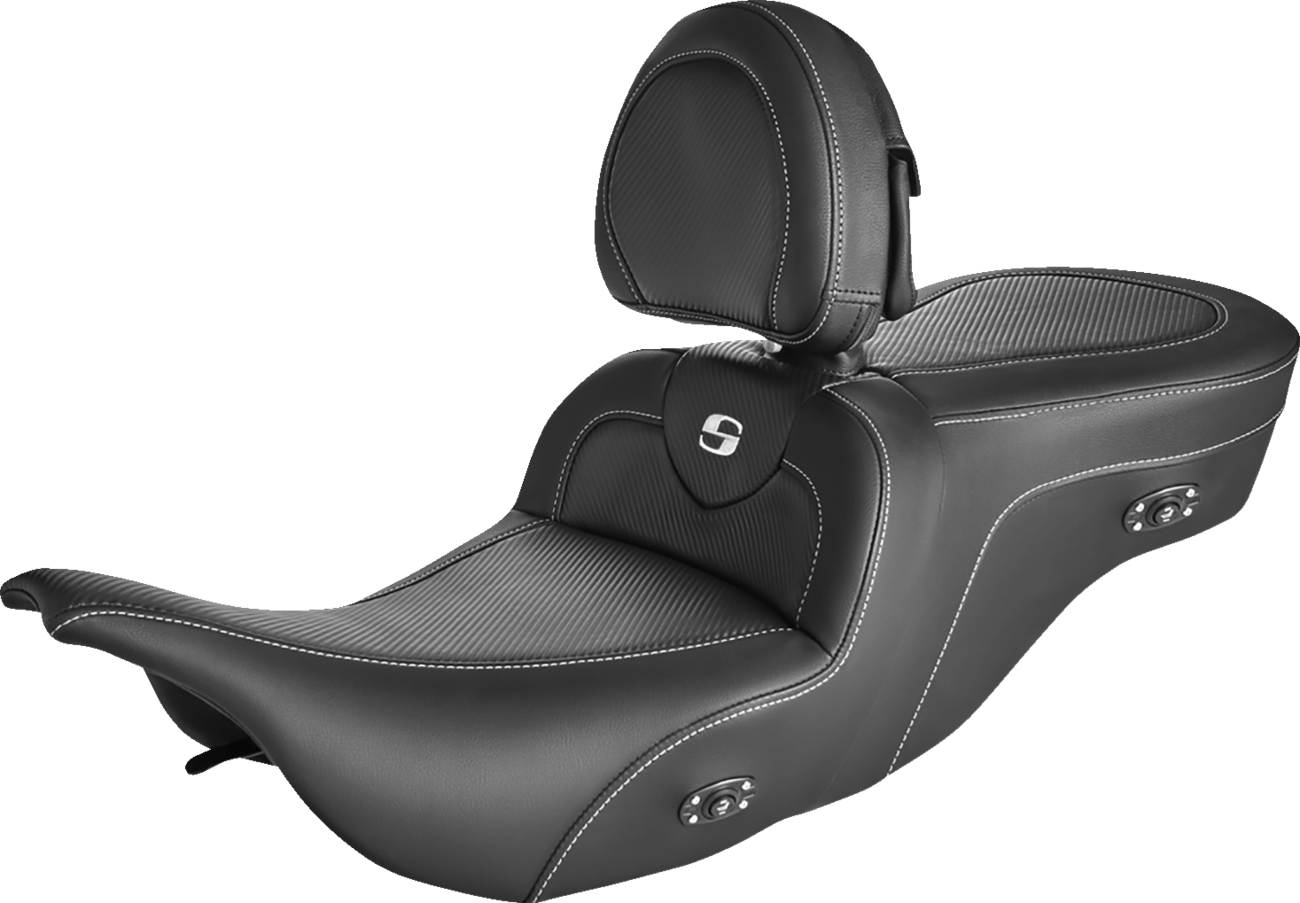 SADDLEMEN Roadsofa Carbon Fiber Seat - With Driver Backrest - Heater - Black 897-07-185BRHC