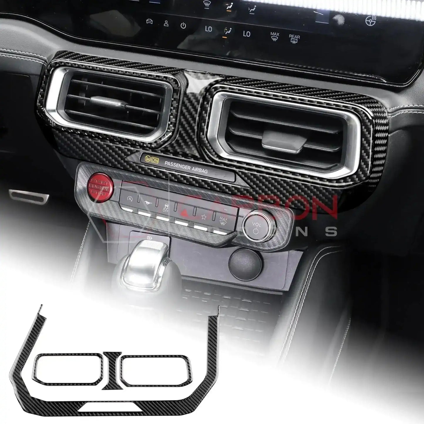 Real Carbon Fiber Center Dashboard A/C Vent Trim Overlays for 2024+ Ford Mustang