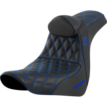 SADDLEMEN Pro Series SDC Performance Seat - with Backrest - Blue Stitch - FL/FX '18-'23 SC81829BLURT