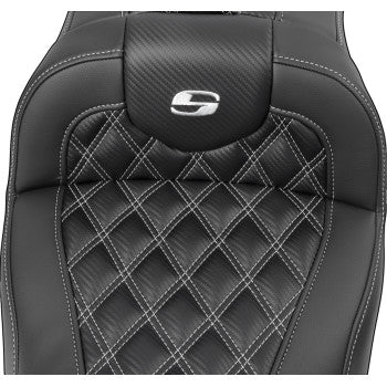 SADDLEMEN RoadSofa™ Seat - with Backrest - Carbon Fiber - Lattice Stitch - Silver Stitch - FLTR/FLHX '23-'24 823-07-206B5