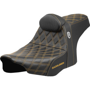 SADDLEMEN Pro Series SDC Performance Seat - Gold Stitching - w/ Backrest - FLT/FLH '23-'25 SC82307DB7