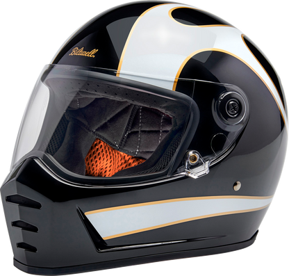 BILTWELL Lane Splitter Helmet - Gloss Black/White Flames - Medium 1004-570-503