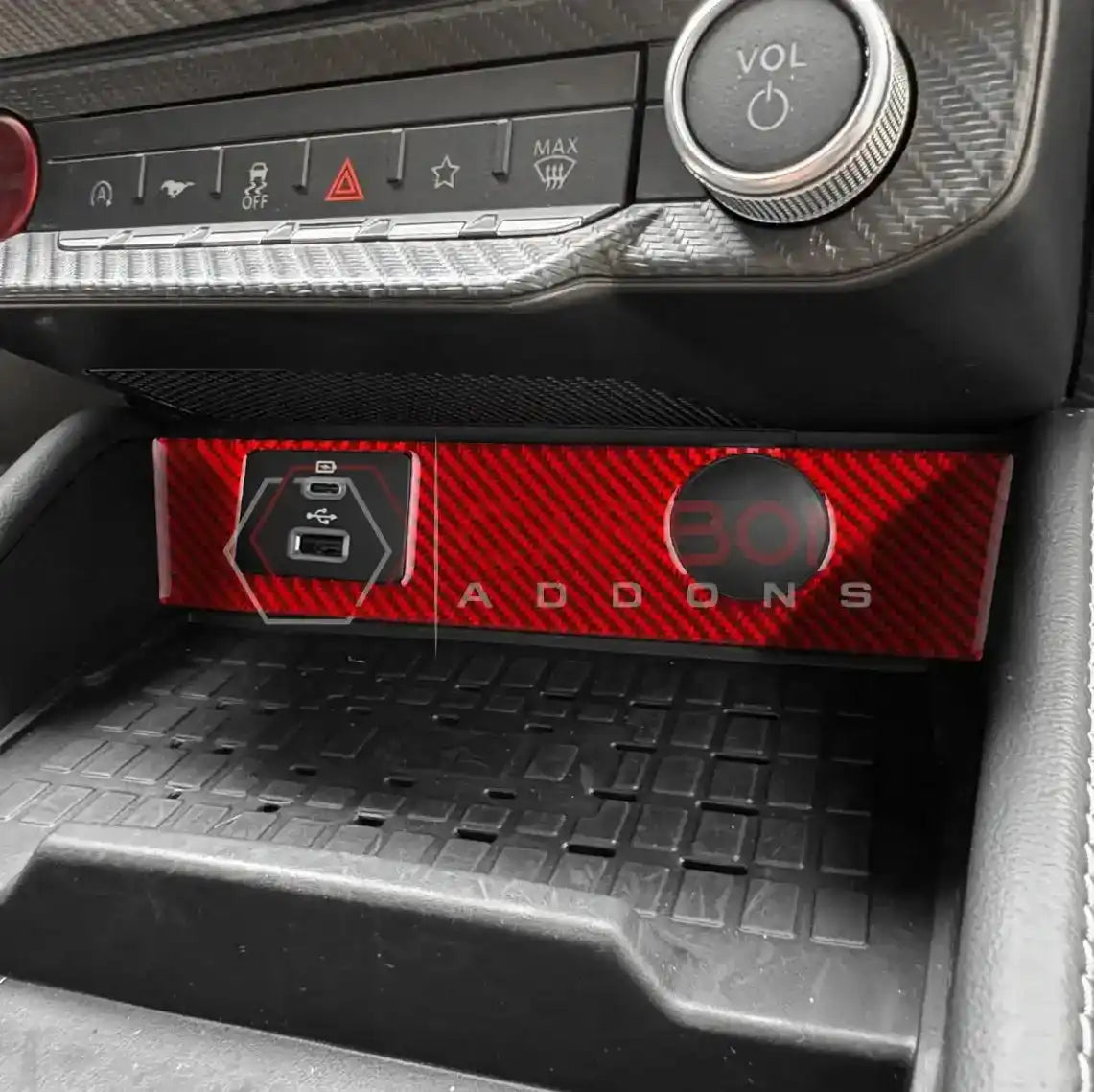 Real Carbon Fiber USB & 12V Outlet Trim Overlay for 2024+ Ford Mustang