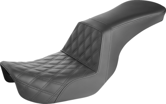 SADDLEMEN Step-Up Seat - Front Lattice Stitch - Black - Dyna 806-04-192